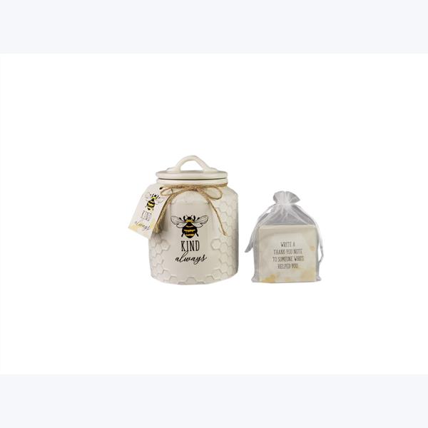 BEE KIND ALWAYS CERAMIC KINDNESS JAR, WITH 40 CARDS IN ORGANZA BAG